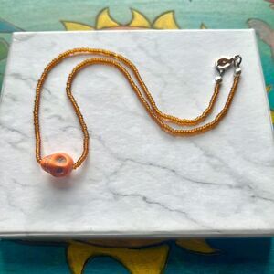 Orange Candy Skull Seed Beaded Choker Necklace